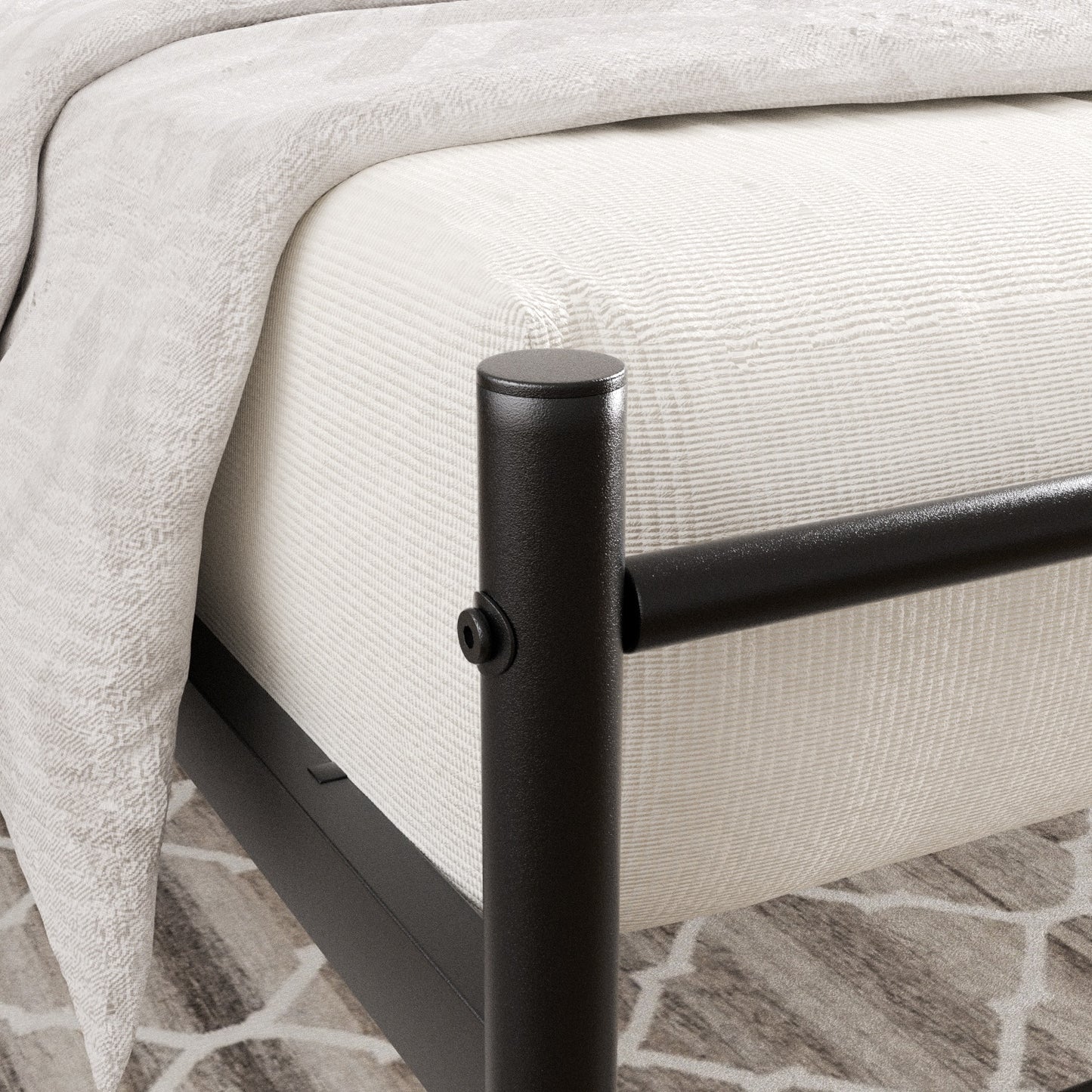 Cama Twin Armazón de Cama de Metal de fácil Montaje con cabecera y pie de Cama Negro