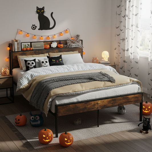 Marcos de Cama Doble, Cabecero de Almacenamiento con Estación de Carga