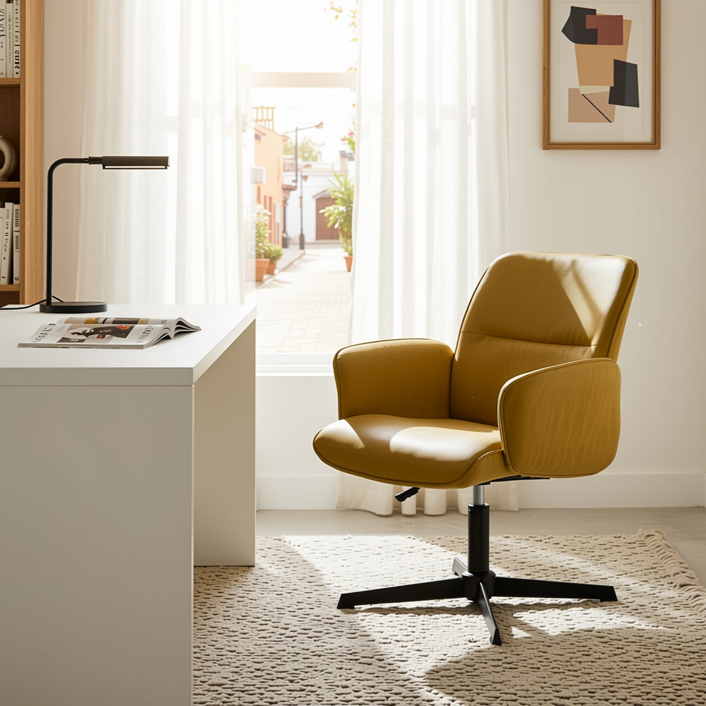 Cyber FurnitureR Silla Cruzada, Silla de Oficina Ergonómica Amarilla