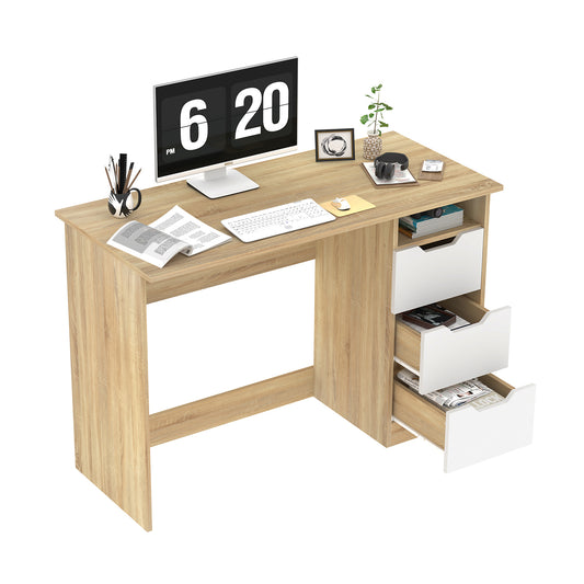 Escritorio de Madera de Computadora Multiuso con 3 Cajones Haya