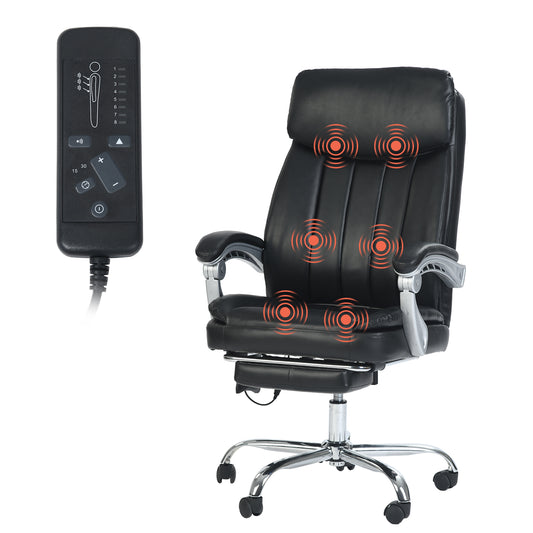Silla de Oficina de Masaje con Respaldo Alto y 6 Puntos de Masaje Negro