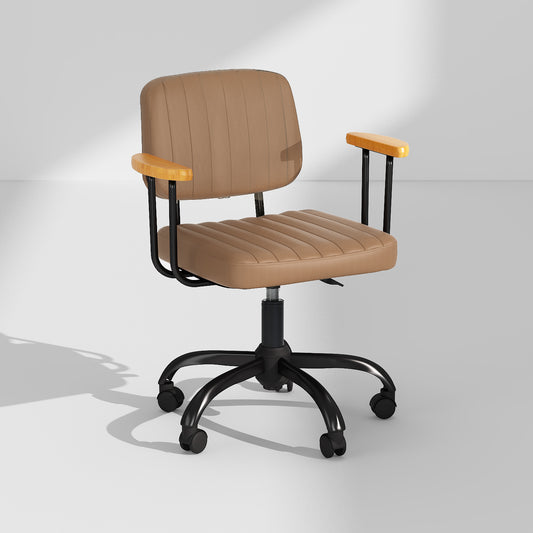 Silla de Oficina en Casa,Silla de Trabajo Giratoria de Cuero de PU con Respaldo Bajo y Brazos Marrón