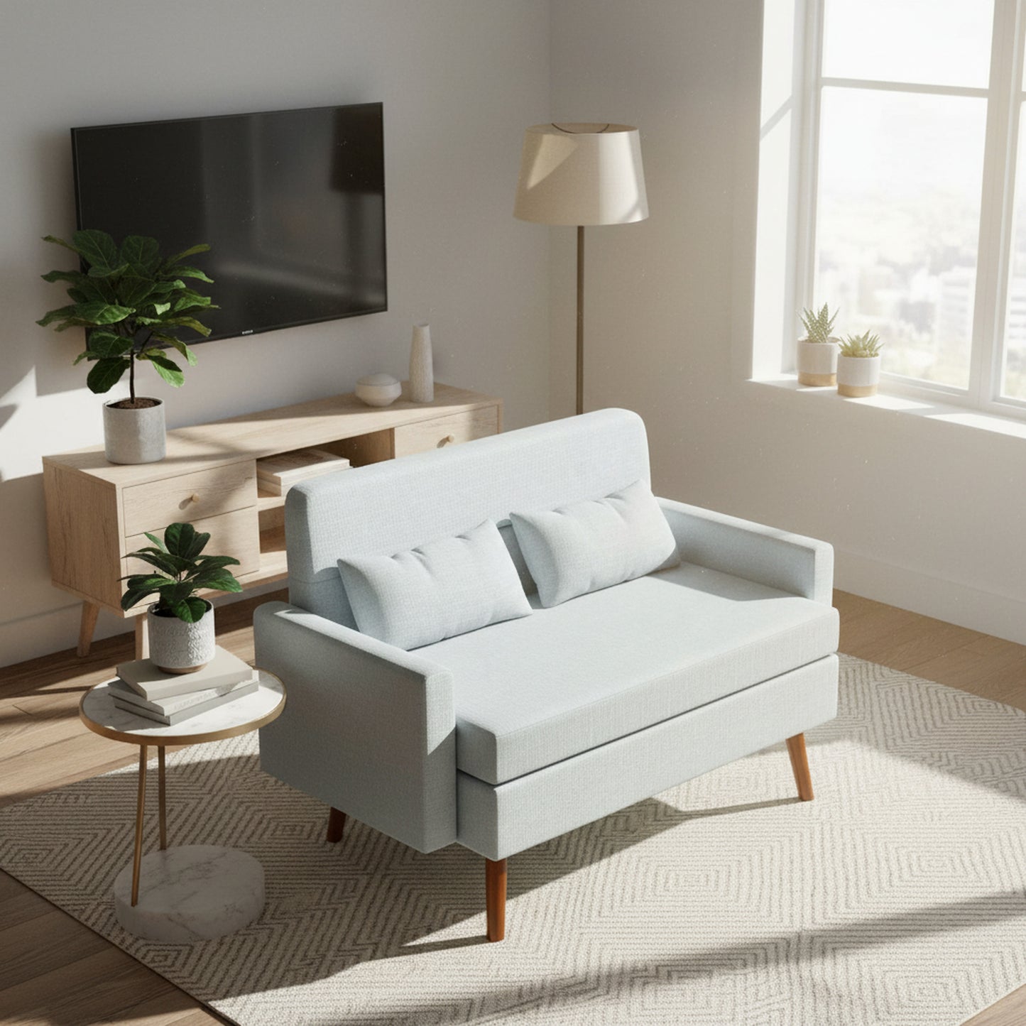 Sofá Loveseat 115cm Moderno Pequeño Tapizado en Tela Gris