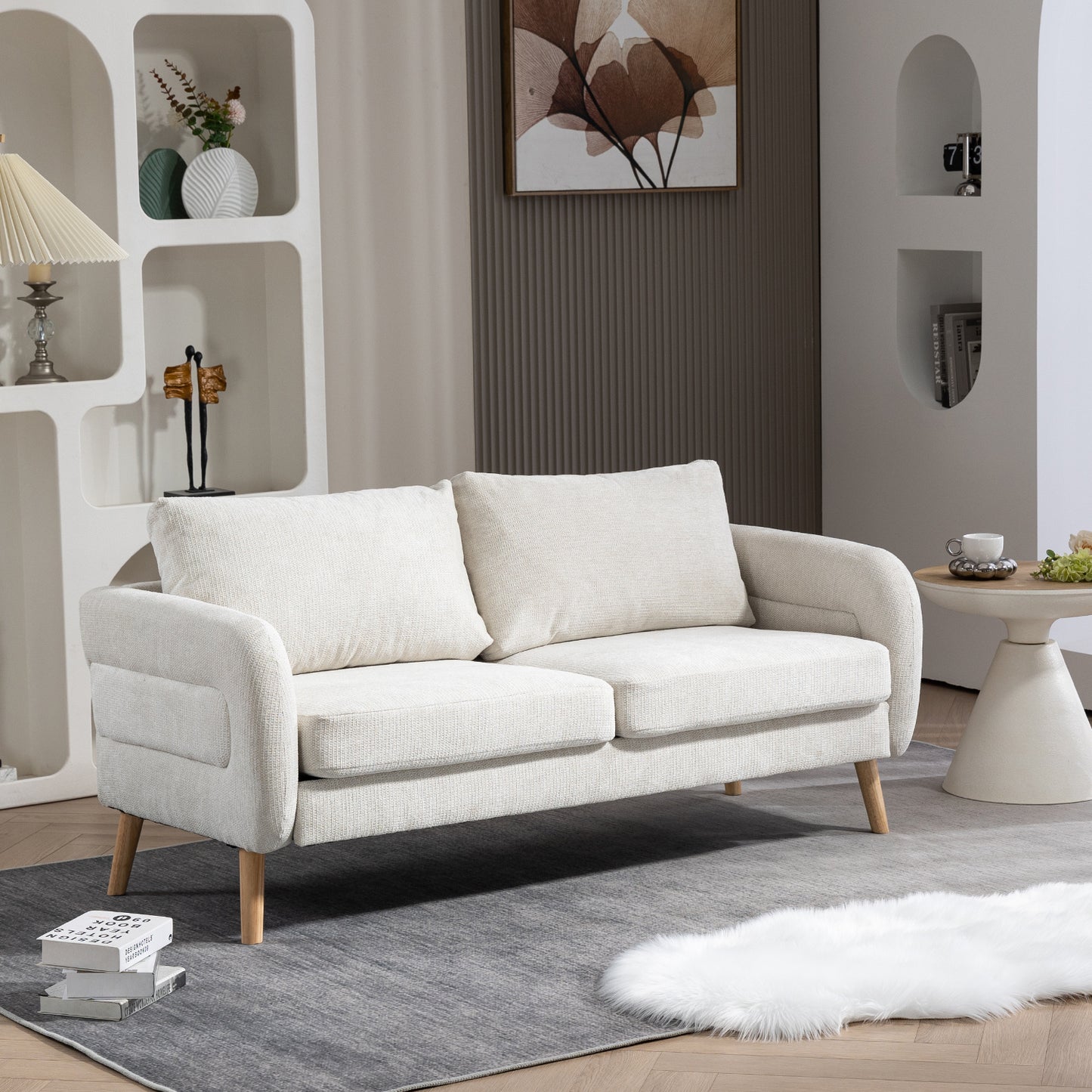 159CM Sofás de Mediados de Siglo para Sala de Estar  Beige