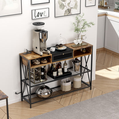 Mesa Consola con Tomacorrientes y Puertos USB Vintage y Negro
