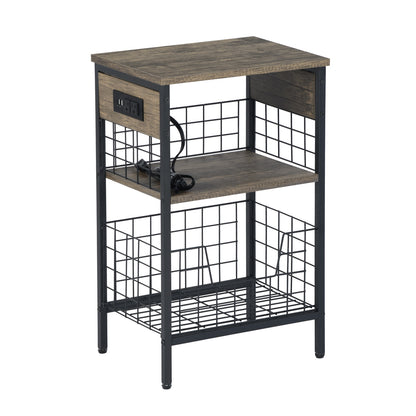 Mesa Auxiliar con Estación de Carga y Puertos USB Café