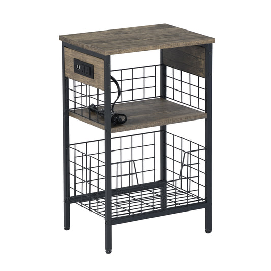 Mesa Auxiliar con Estación de Carga y Puertos USB Café