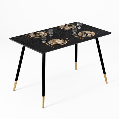 Mesa de Comedor Rectangular Mid Century Color Negro Patas con Detalle Dorado