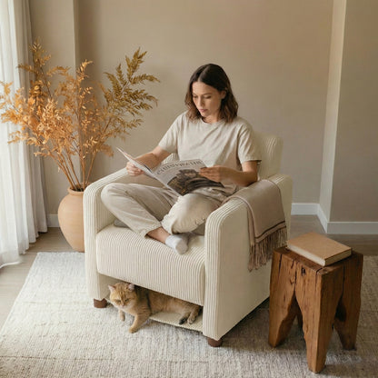 Sillón Individual Moderno de Pana Beige con Espacio para Mascotas