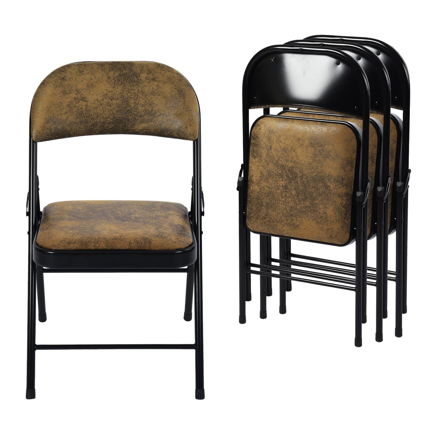 Paquete de 4 Sillas Plegables con Marco de Metal y Asiento Acolchado Tapizado de Tela de Gamuza
