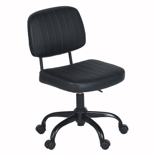 Silla de Trabajo Giratoria de Cuero de PU con Respaldo Bajo y sin Brazos Negro