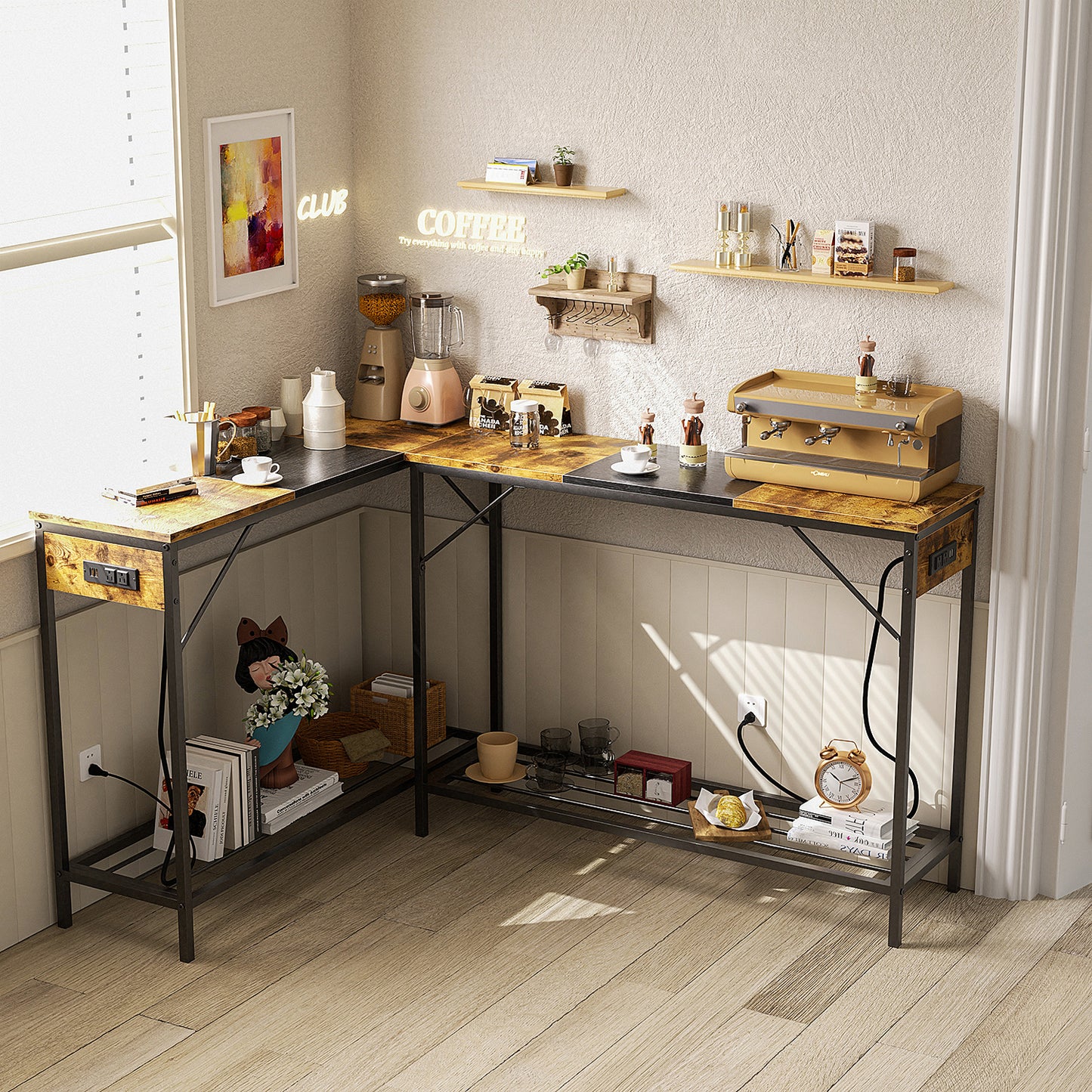 Mesa Consola con Estación de Carga Vintage y Negro