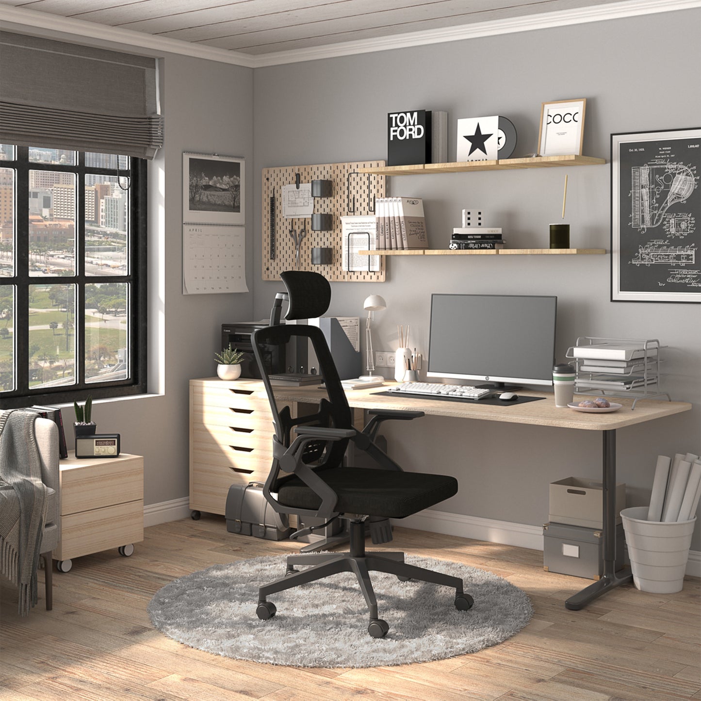 Silla de Escritorio para Computadora de Oficina con Reposacabezas Negro