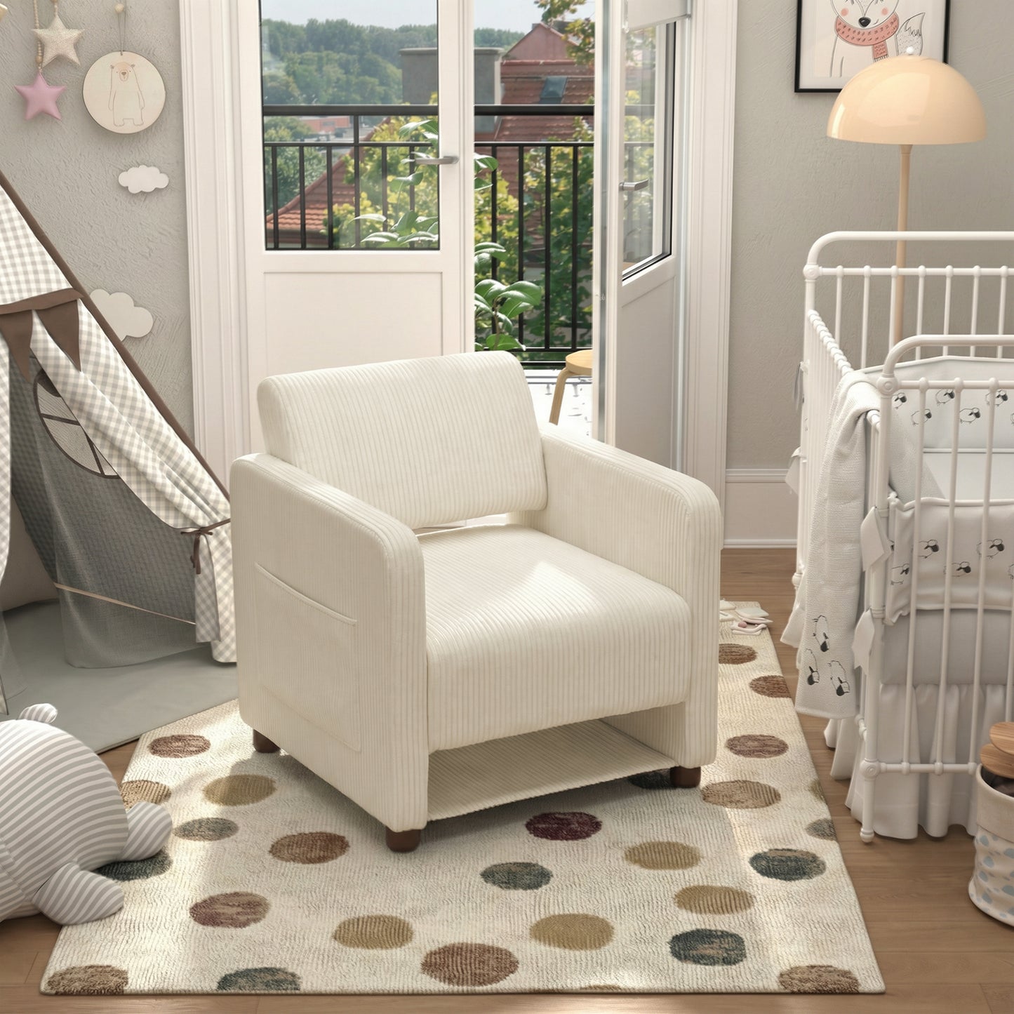 Sillón Individual Moderno de Pana Beige con Espacio para Mascotas