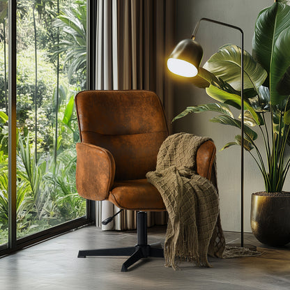 Silla Cruzada, Silla de Oficina Ergonómica con Respaldo Medio y Reposabrazos Marrón