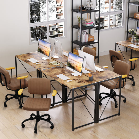 Silla de Oficina en Casa,Silla de Trabajo Giratoria de Cuero de PU con Respaldo Bajo y Brazos Marrón