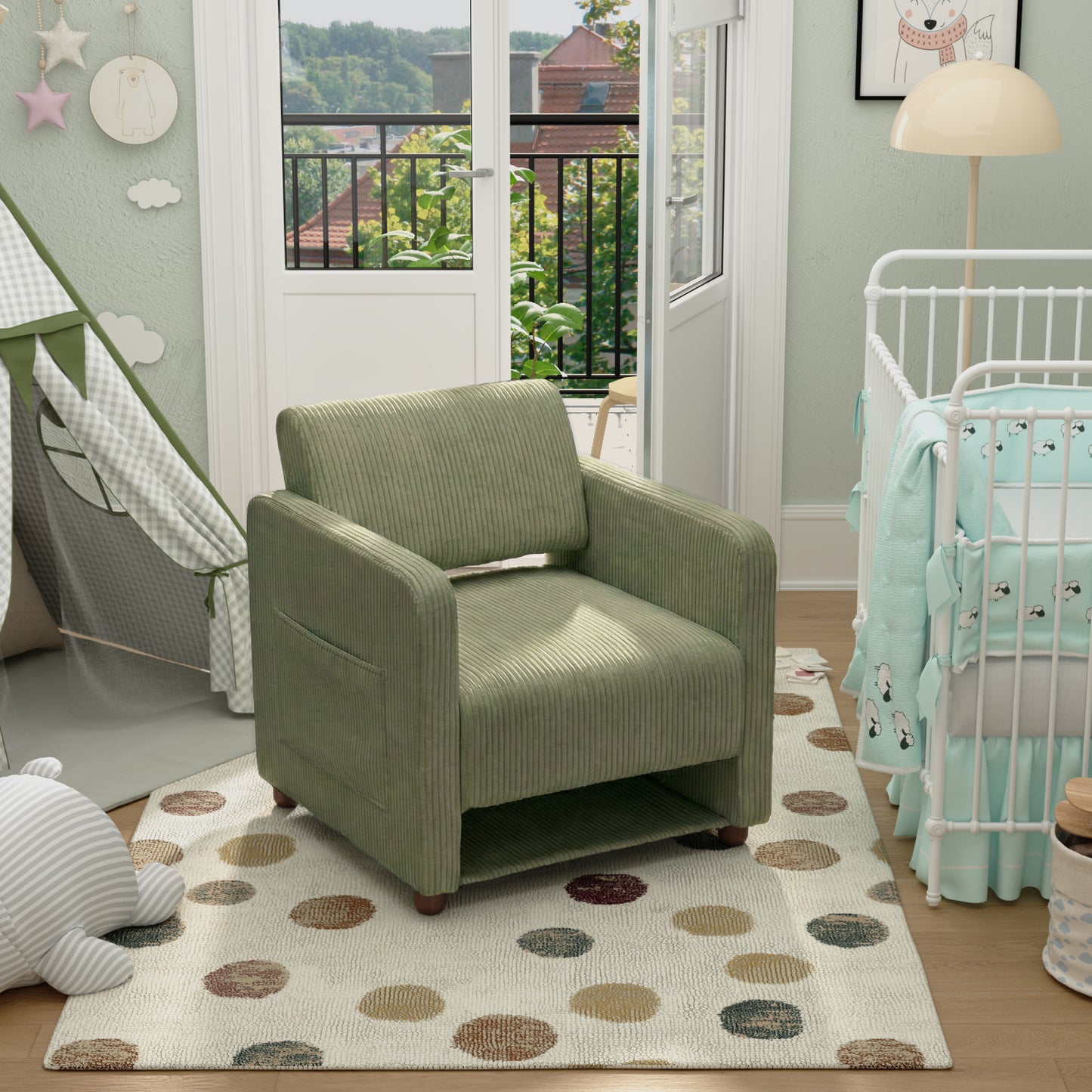 Sillón Individual Moderno de Pana Verde con Espacio para Mascotas