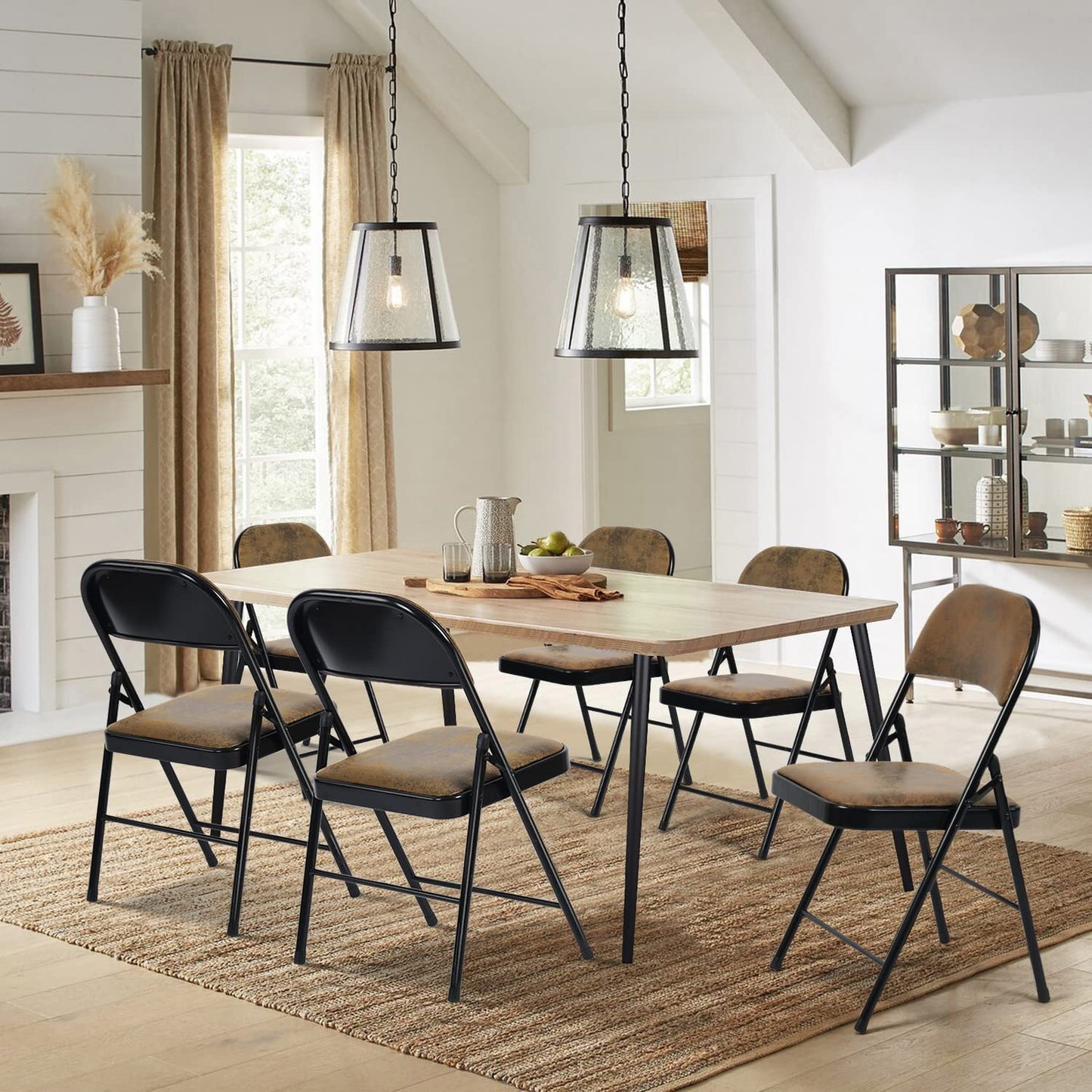 Paquete de 4 Sillas Plegables con Marco de Metal y Asiento Acolchado Tapizado de Tela de Gamuza