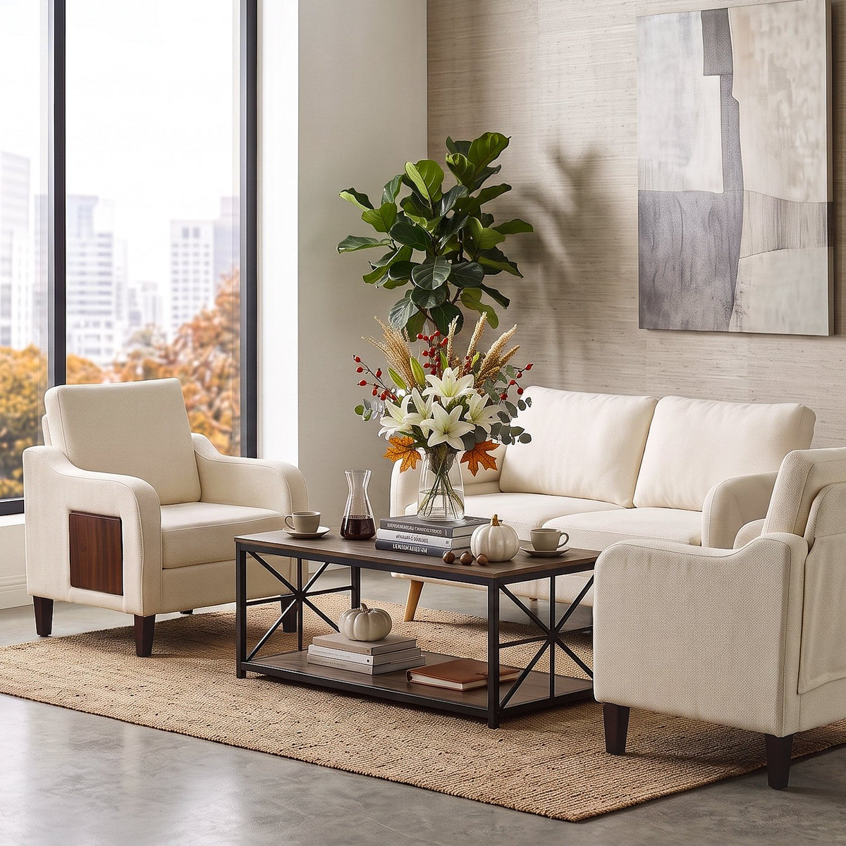 Sillón Individual de Chenille Beige - vista en sala