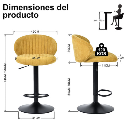 Juego de 2 Bancos para Barra Ajustables y Giratorios Amarillo Otoño - imagen 4
