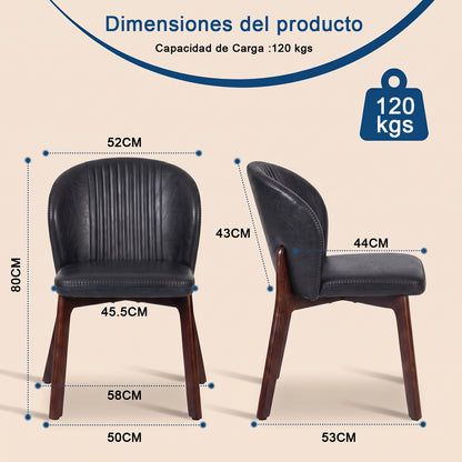 Juego de 2 Sillas para Comedor Tapizadas en Piel Sintética PU Color Negro