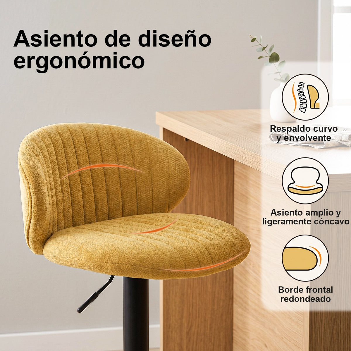 Juego de 2 Bancos para Barra Ajustables y Giratorios Amarillo Otoño - imagen 5