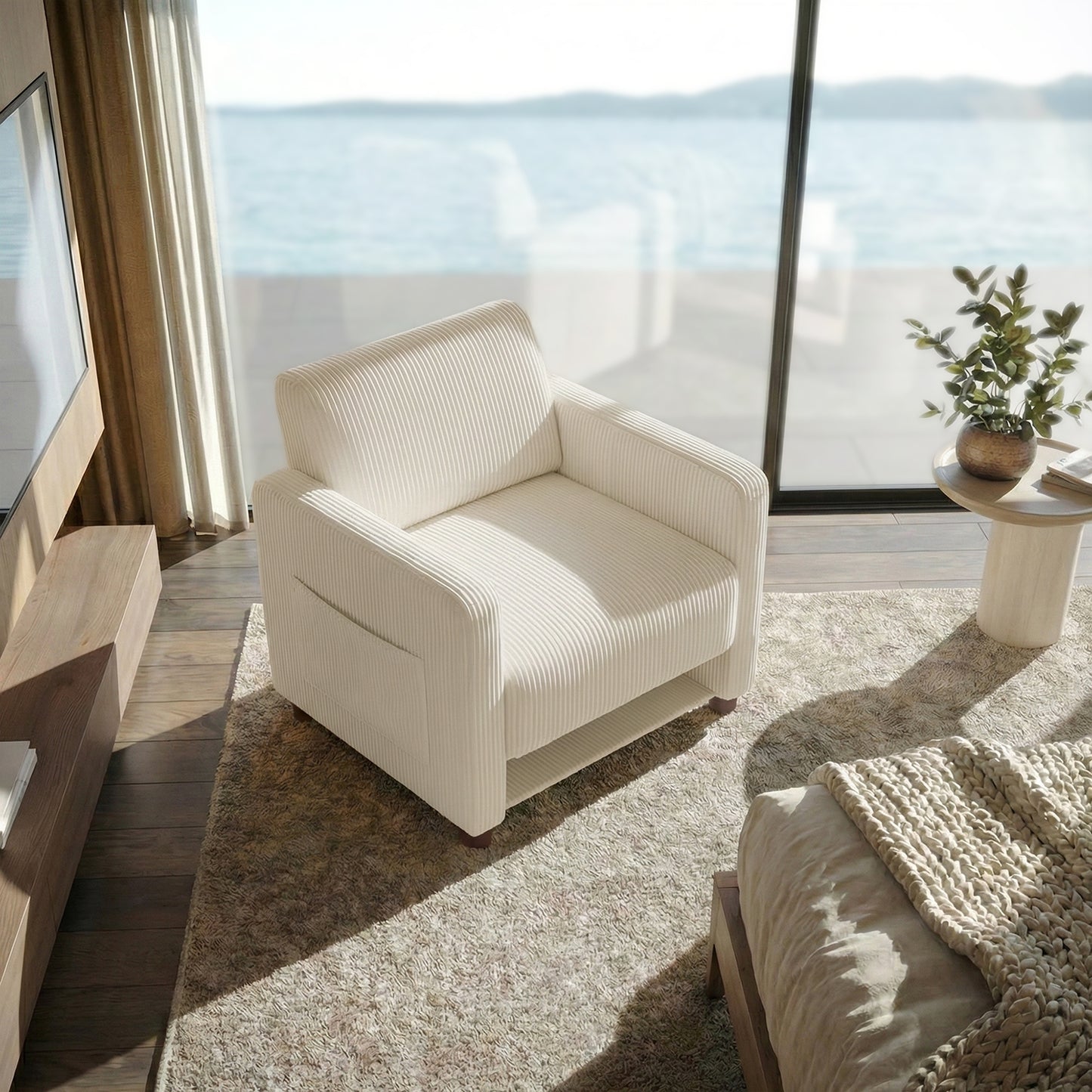 Sillón Individual Moderno de Pana Beige con Espacio para Mascotas
