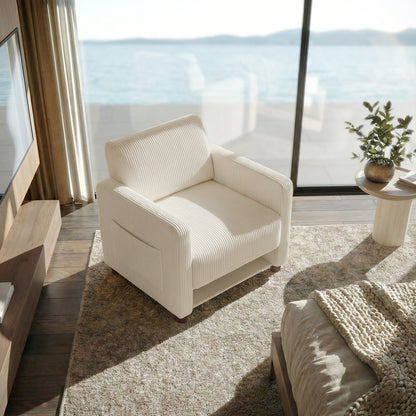 Sillón Individual Moderno de Pana Beige con Espacio para Mascotas