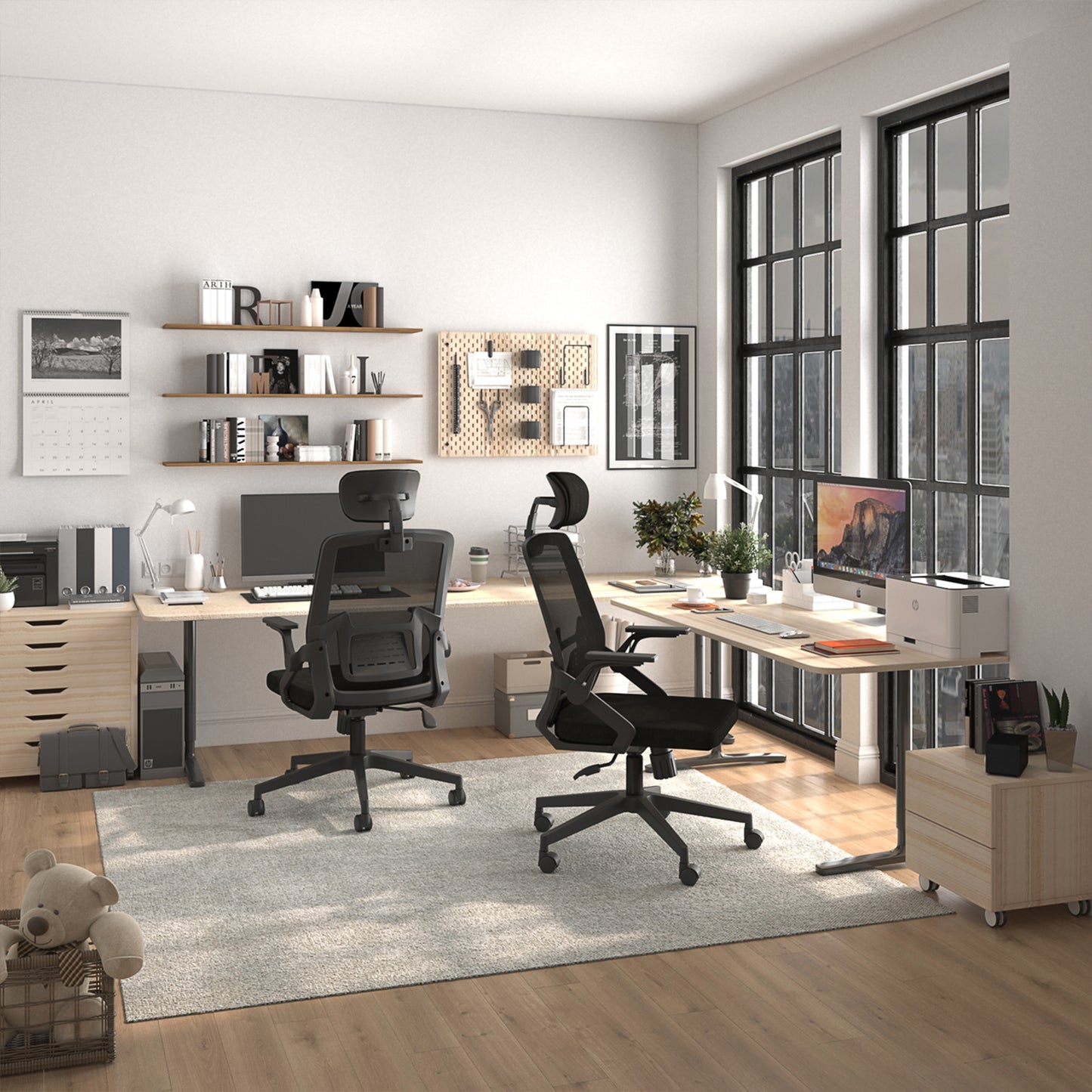 Silla de Escritorio para Computadora de Oficina con Reposacabezas Negro