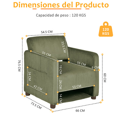 Sillón Individual Moderno de Pana Verde con Espacio para Mascotas
