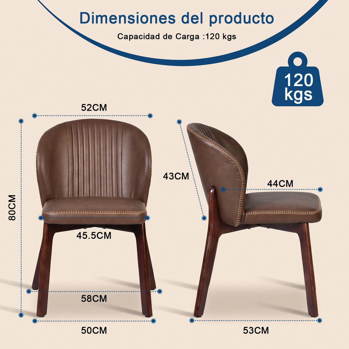 Juego de 2 Sillas para Comedor, Tapizadas en Piel Sintética PU Color Café