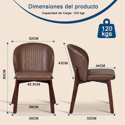 Juego de 2 Sillas para Comedor, Tapizadas en Piel Sintética PU Color Café