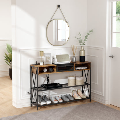Mesa Consola con Tomacorrientes y Puertos USB Vintage y Negro