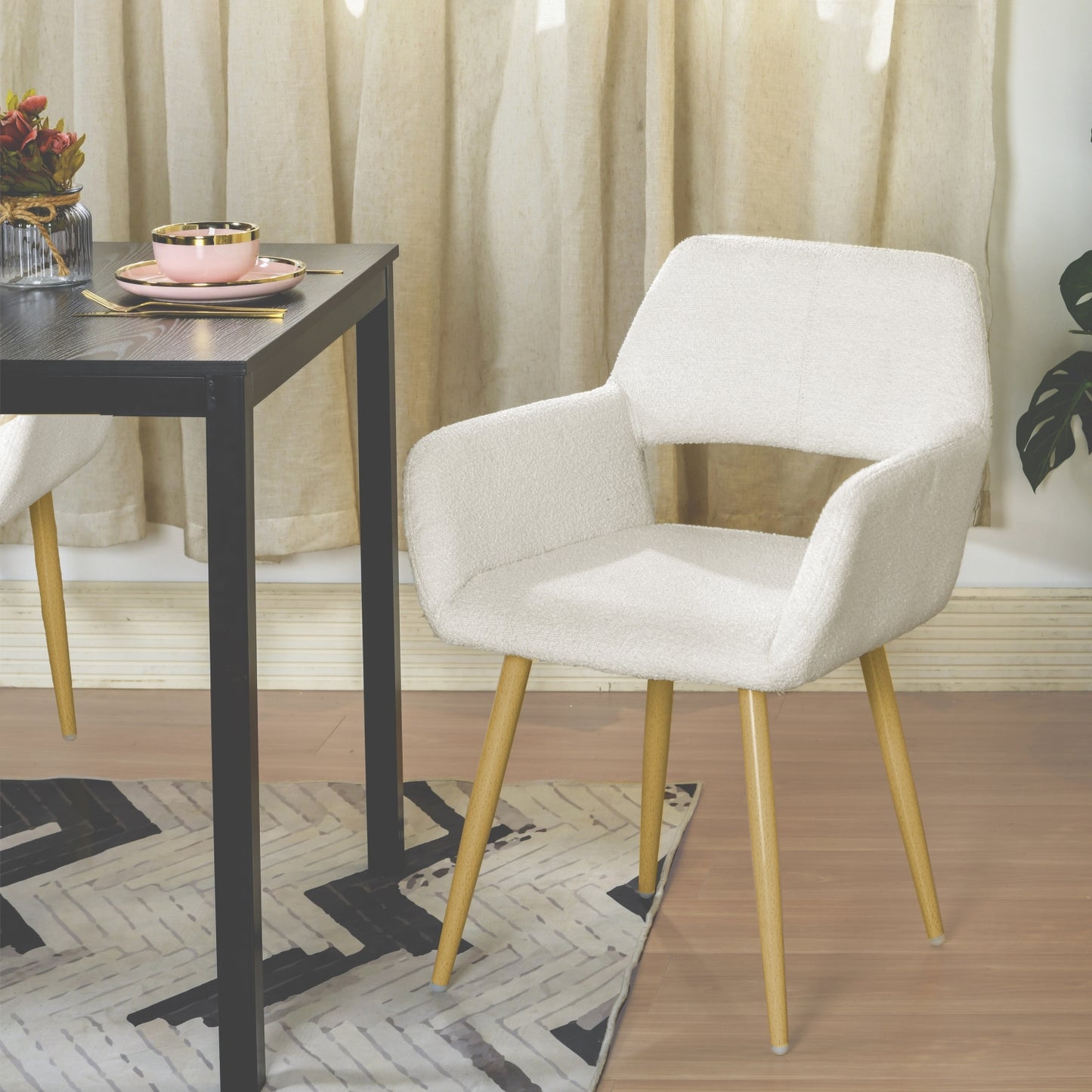 Conjunto de 2 Sillas de Comedor Modernas de Tela Boucle Beige