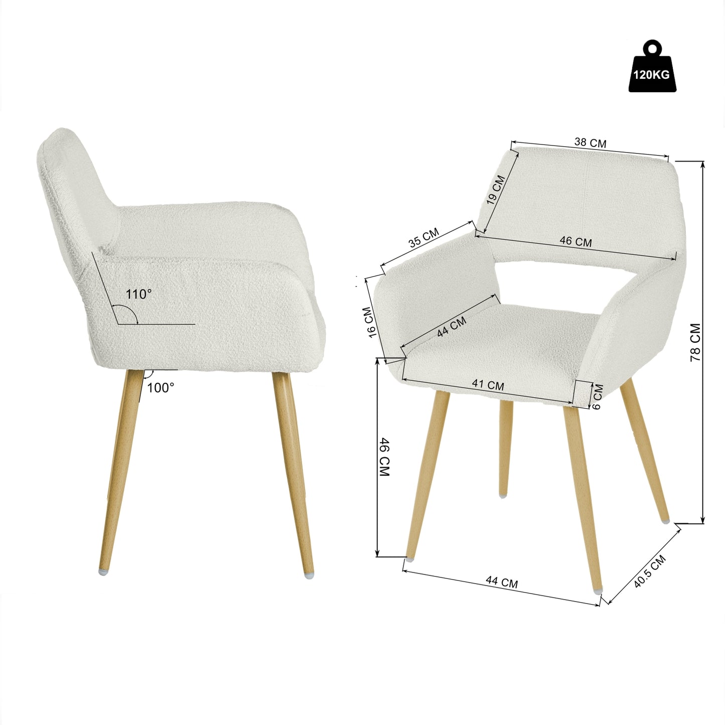 Conjunto de 2 Sillas de Comedor Modernas de Tela Boucle Beige