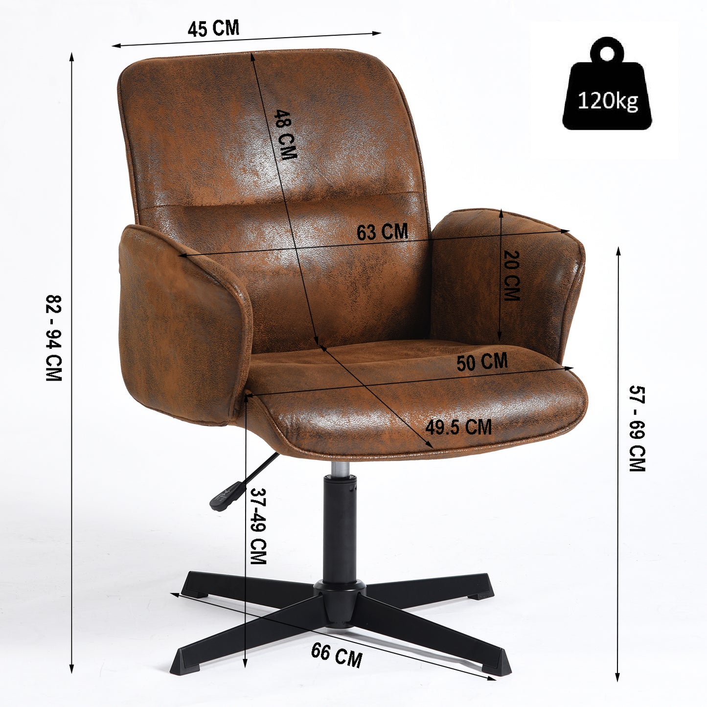 Silla Cruzada, Silla de Oficina Ergonómica con Respaldo Medio y Reposabrazos Marrón