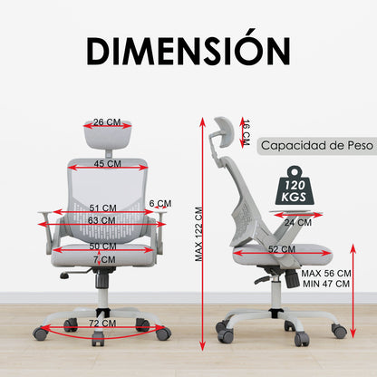 Silla de Oficina Ergonómica con Reposacabezas Gris