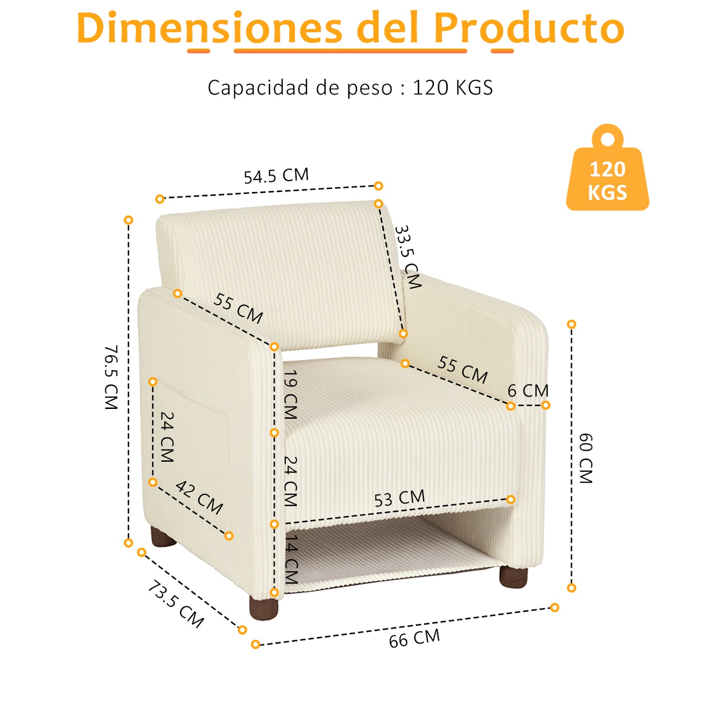 Sillón Individual Moderno de Pana Beige con Espacio para Mascotas