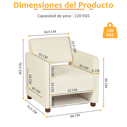 Sillón Individual Moderno de Pana Beige con Espacio para Mascotas