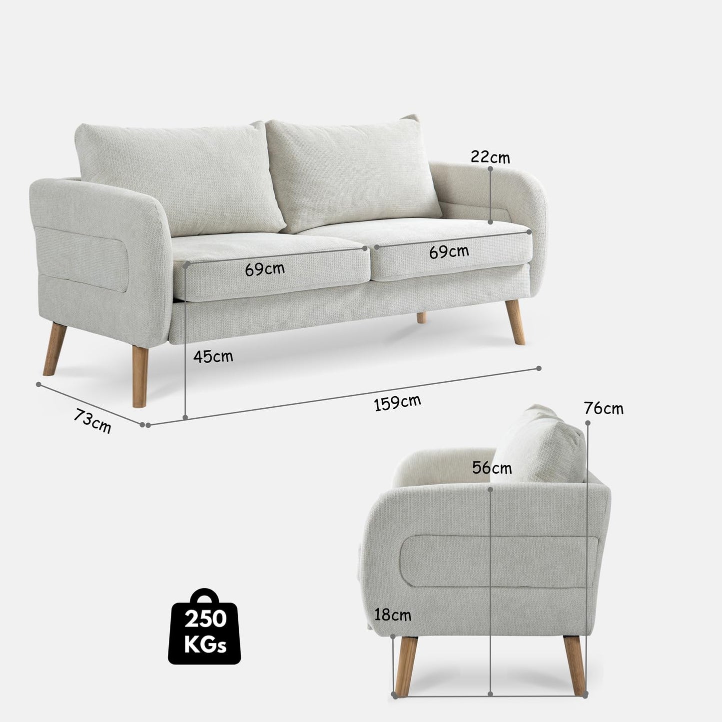 159CM Sofás de Mediados de Siglo para Sala de Estar  Beige