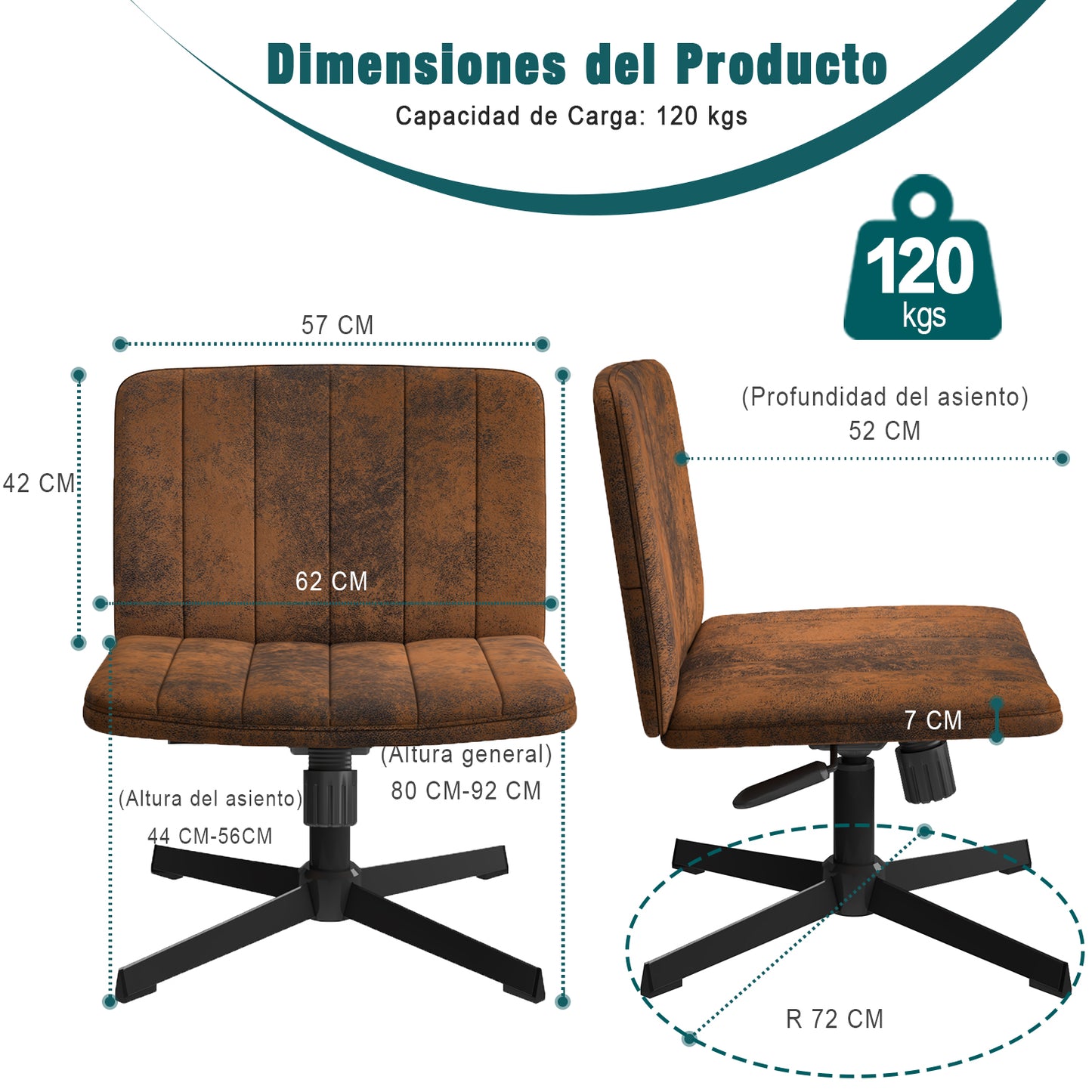 Silla de Oficina Ergonómica sin Brazos con Respaldo Medio Vintage