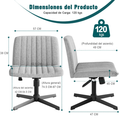 Silla de Oficina Ergonómica sin Brazos con Respaldo Medio Gris