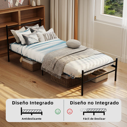 Cama Twin Armazón de Cama de Metal de fácil Montaje con cabecera y pie de Cama Negro