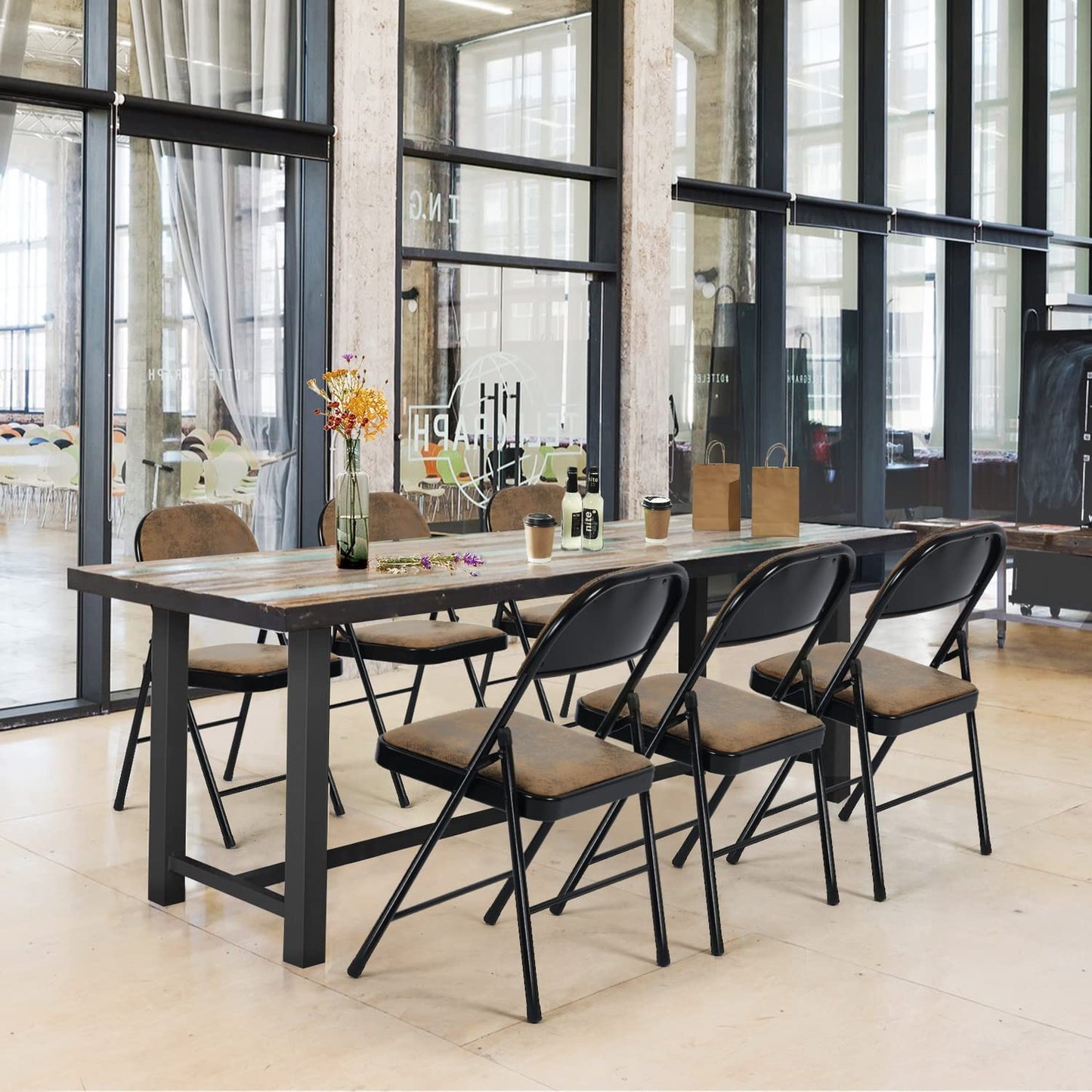 Paquete de 4 Sillas Plegables con Marco de Metal y Asiento Acolchado Tapizado de Tela de Gamuza