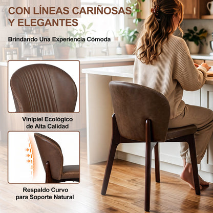 Juego de 2 Sillas para Comedor, Tapizadas en Piel Sintética PU Color Café