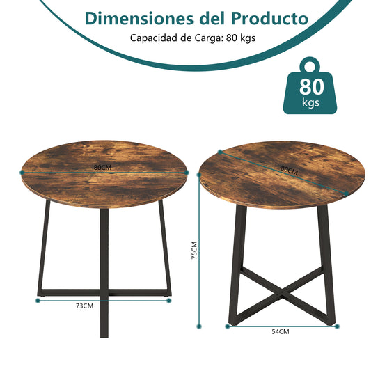 Mesa Bistró de Comedor Redonda 80 cm de Diámetro Estilo Industrial