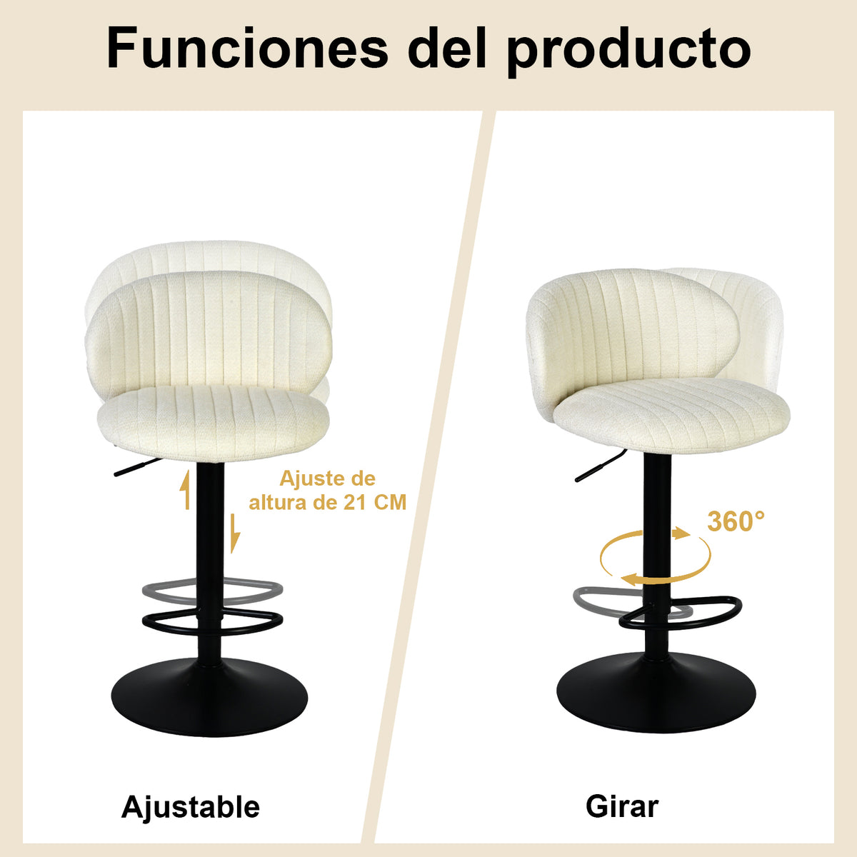 Juego de 2 Bancos para Barra Ajustables y Giratorios Beige - imagen 8