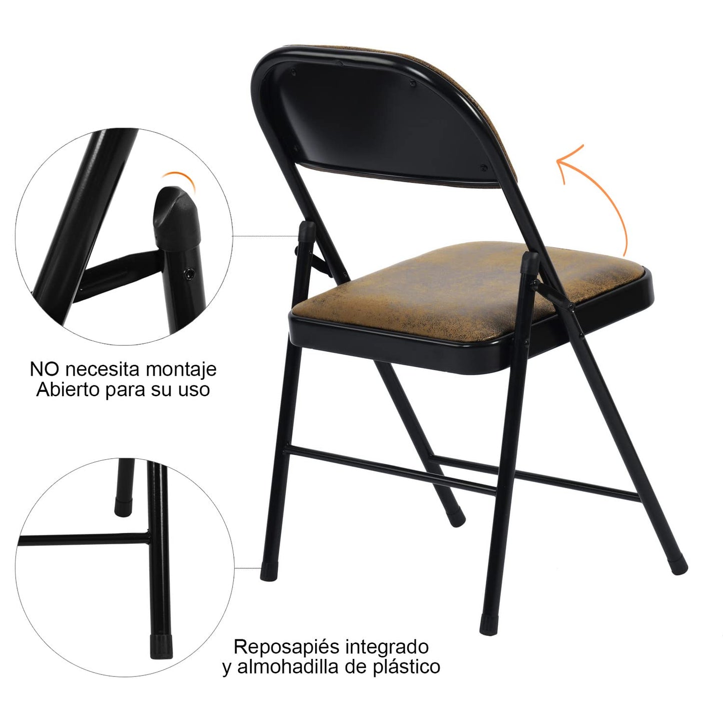 Paquete de 4 Sillas Plegables con Marco de Metal y Asiento Acolchado Tapizado de Tela de Gamuza