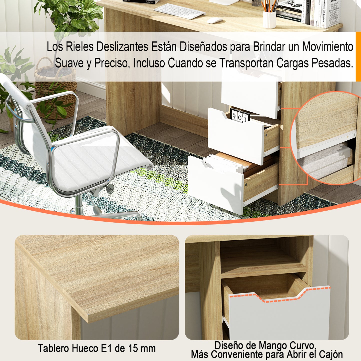 Escritorio de Madera de Computadora Multiuso con 3 Cajones Haya