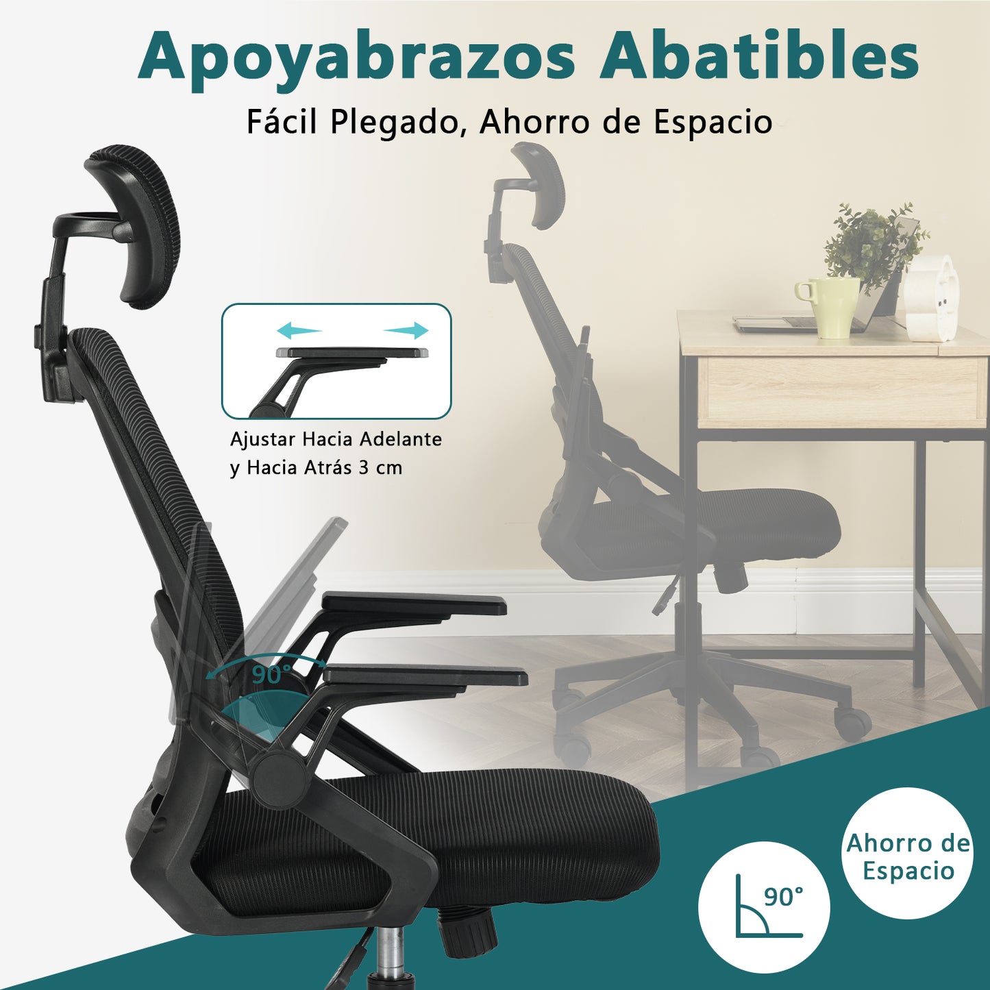 Silla de Escritorio para Computadora de Oficina con Reposacabezas Negro